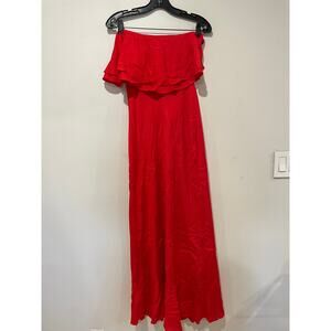 NWT Saint & Secrets Ruffle Trim Off Shoulder Maxi Cocktail Dress Red Women's S
